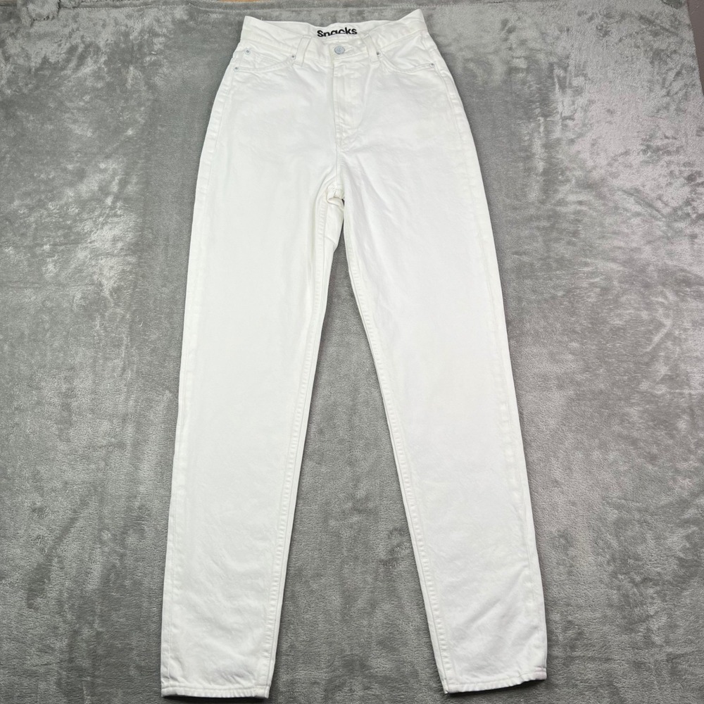 Mother Snacks Twizzy Skimp Jeans Womens 25 White Sticky Rice High Rise Straight